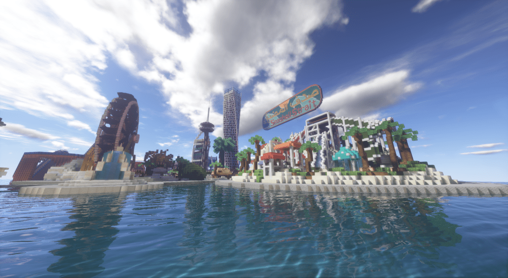 a Minecraft build - Seashell Strait, an aquatic Dubai-inspired theme park