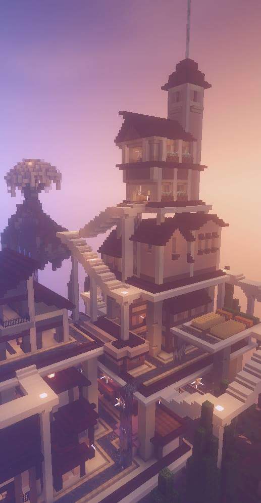 a phone background of a Minecraft build - a sustainable floating city