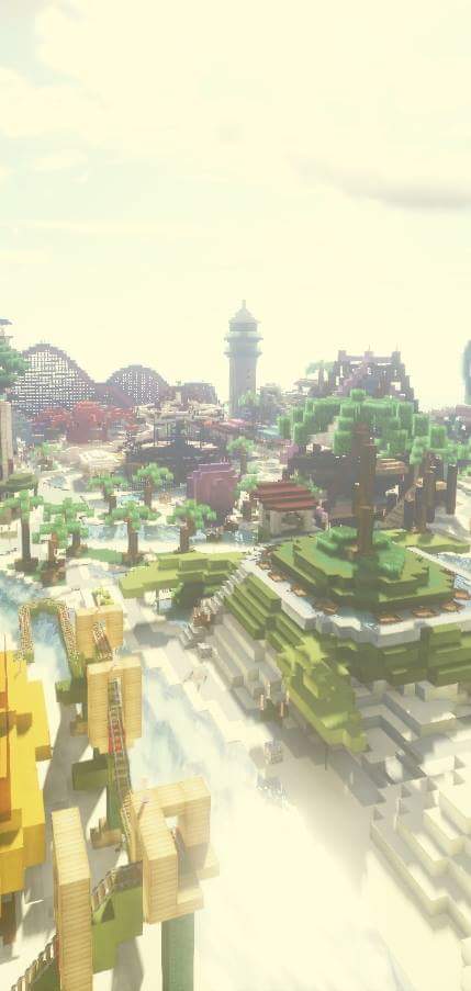 a phone background of a Minecraft build - a theme park inspired by Dubai and aquatic life