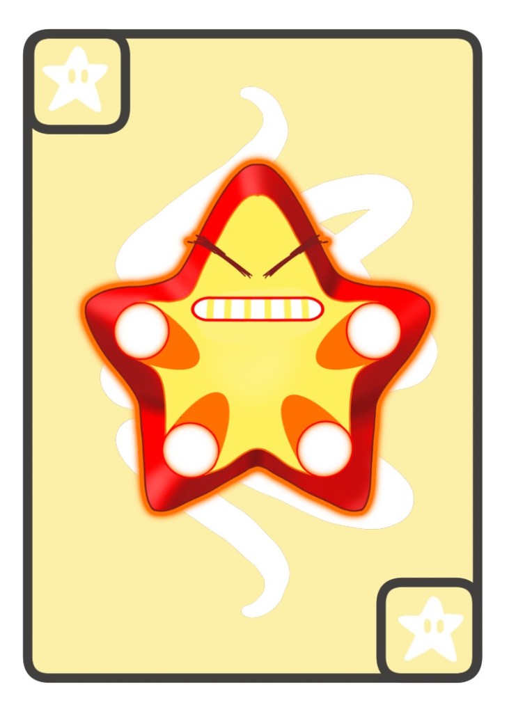 a star-shaped plant creature glowing red with anger and sporting a pained grimace